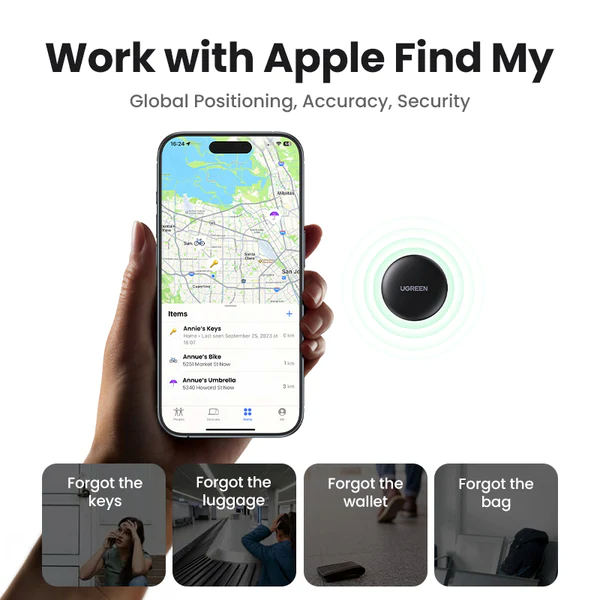 UGREEN Smart Bluetooth Finder Apple Find My Certified Anti-Lost Item Tracker Tag for Keys, Wallets & Luggage