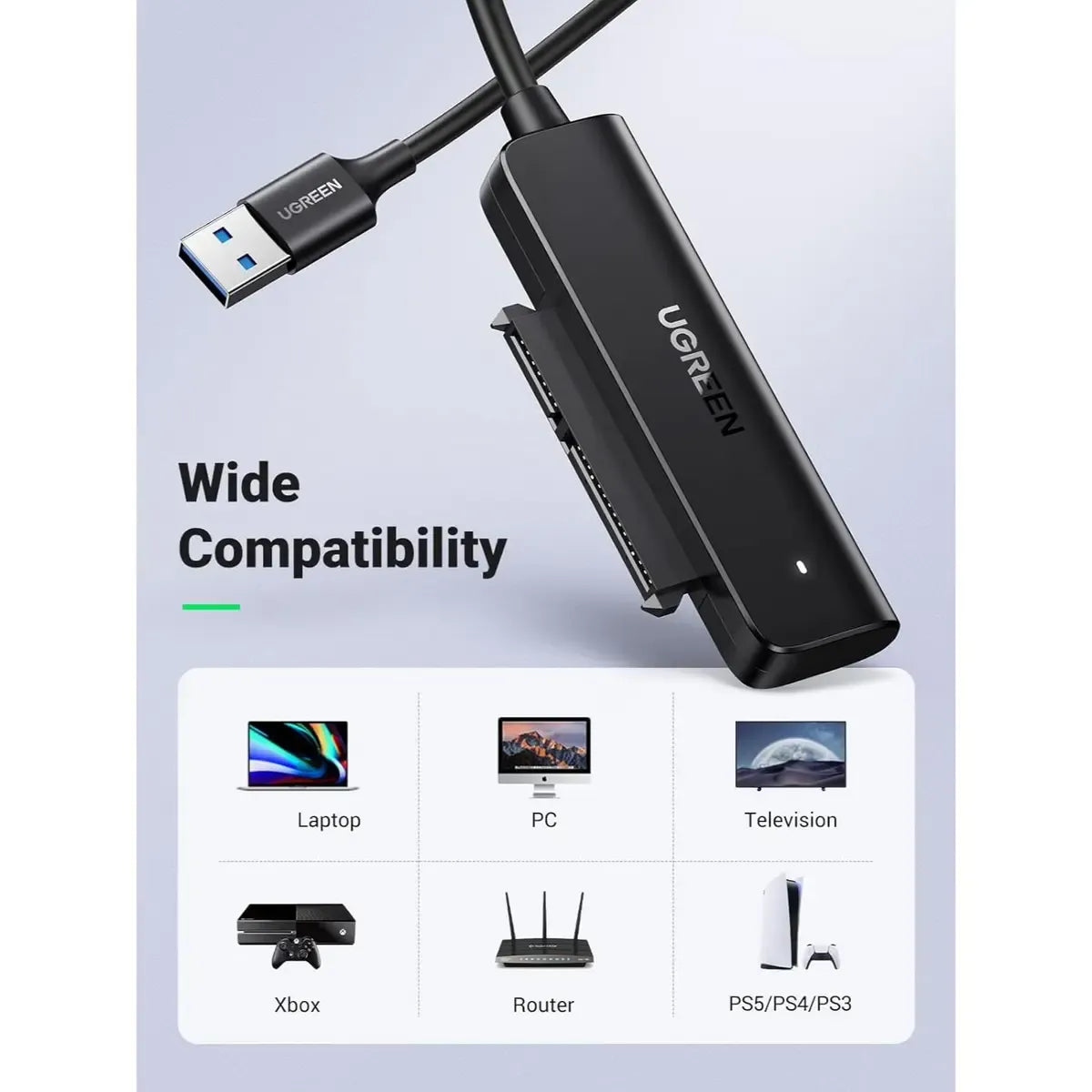 UGREEN USB-A TO 2.5-INCH SATA CONVERTER 50cm USB 3.0 to SATA III Hard Drive Adapter Cable