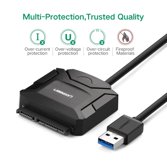 UGREEN USB to SATA Hard Drive Converter Cable EU USB 3.0 to SATA III Adapter with 12V EU Power Adapter