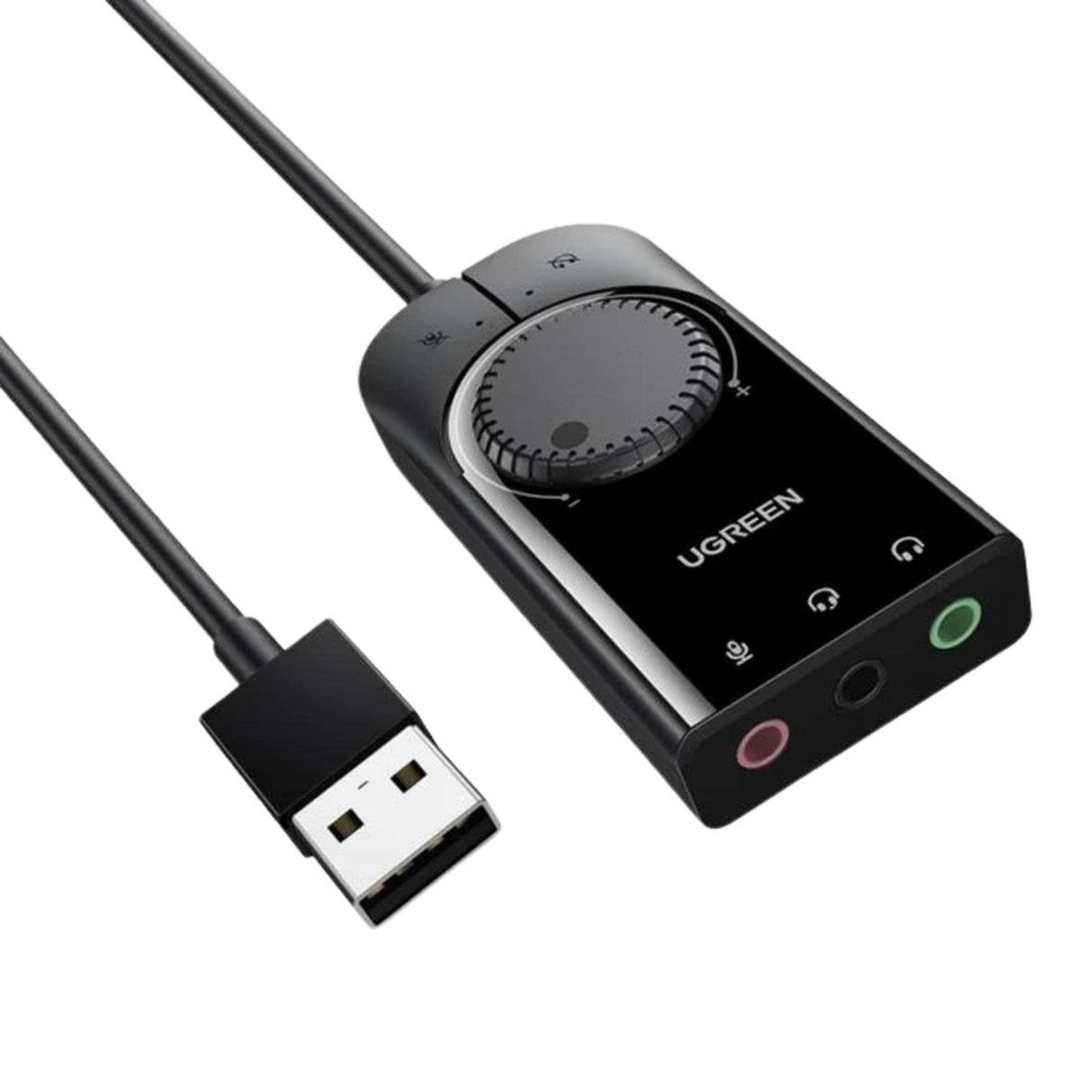 UGREEN USB External Stereo Sound Adapter 15cm (Black) USB to 3.5mm Audio Headphone and Microphone Jack Converter