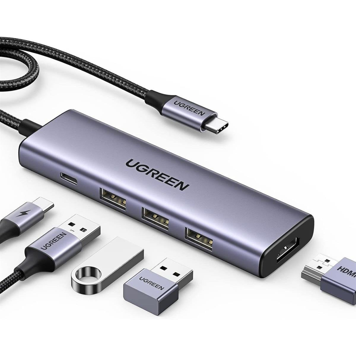 UGREEN USB-C Multifunction Adapter (5-in-1) Type-C Hub with 4K HDMI Output, 100W Power Delivery Charging & 3-Port USB 3.