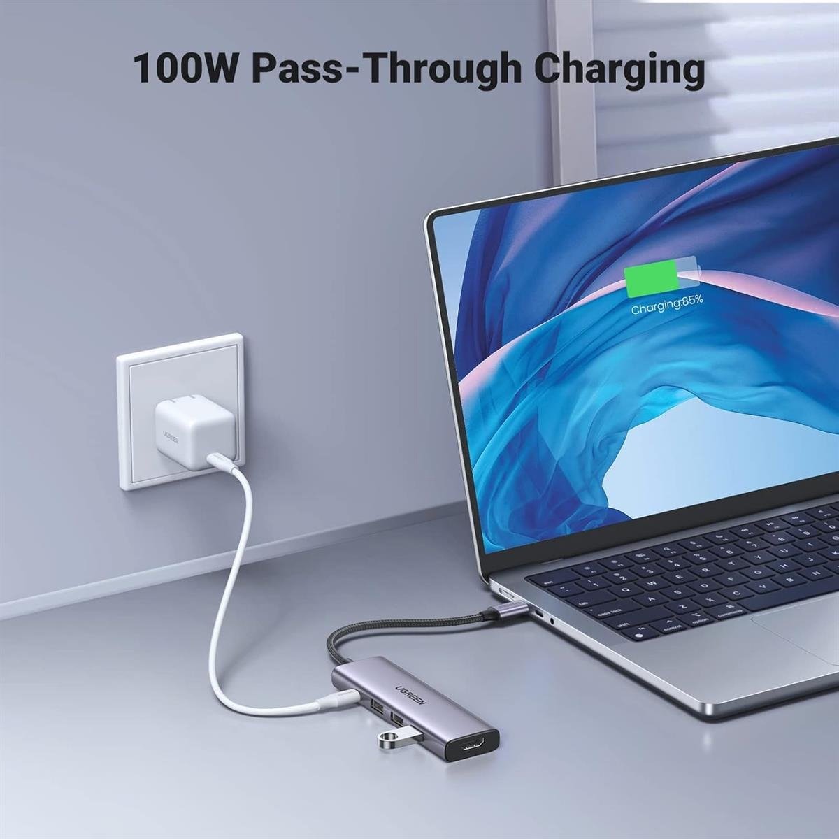 UGREEN USB-C Multifunction Adapter (5-in-1) Type-C Hub with 4K HDMI Output, 100W Power Delivery Charging & 3-Port USB 3.0 SuperSpeed Data Hub for MacBook, XPS, iPad Pro & Laptops