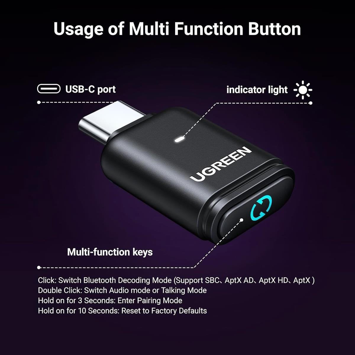 USB-C Bluetooth 5.3 Audio Transmitter Adapter with aptX Low Latency for Nintendo Switch, PS5, PS4 & PC
