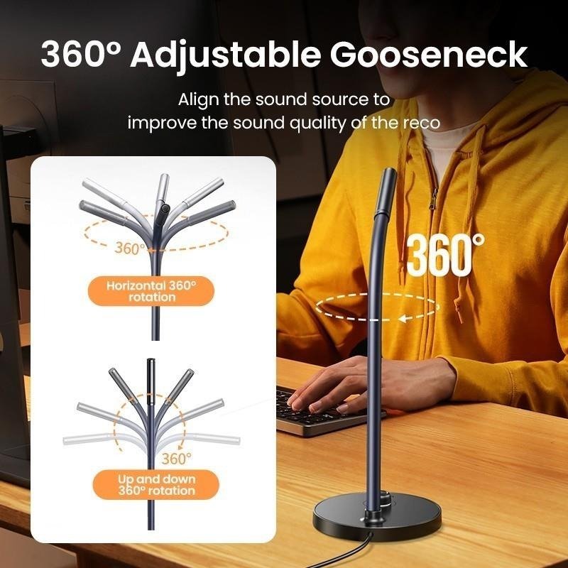 UGREEN Desktop USB Microphone 360° Omnidirectional Condenser PC Microphone with One-Touch Mute & Adjustable Stand (Black)