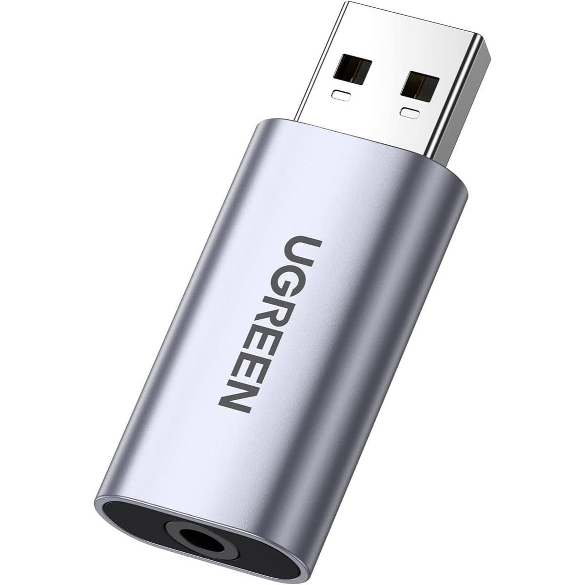 UGREEN USB-A To 3.5mm External Stereo Sound Adapter Gray 2-in-1 USB to 3.5mm Aux Headphone and Microphone Audio Jack Con