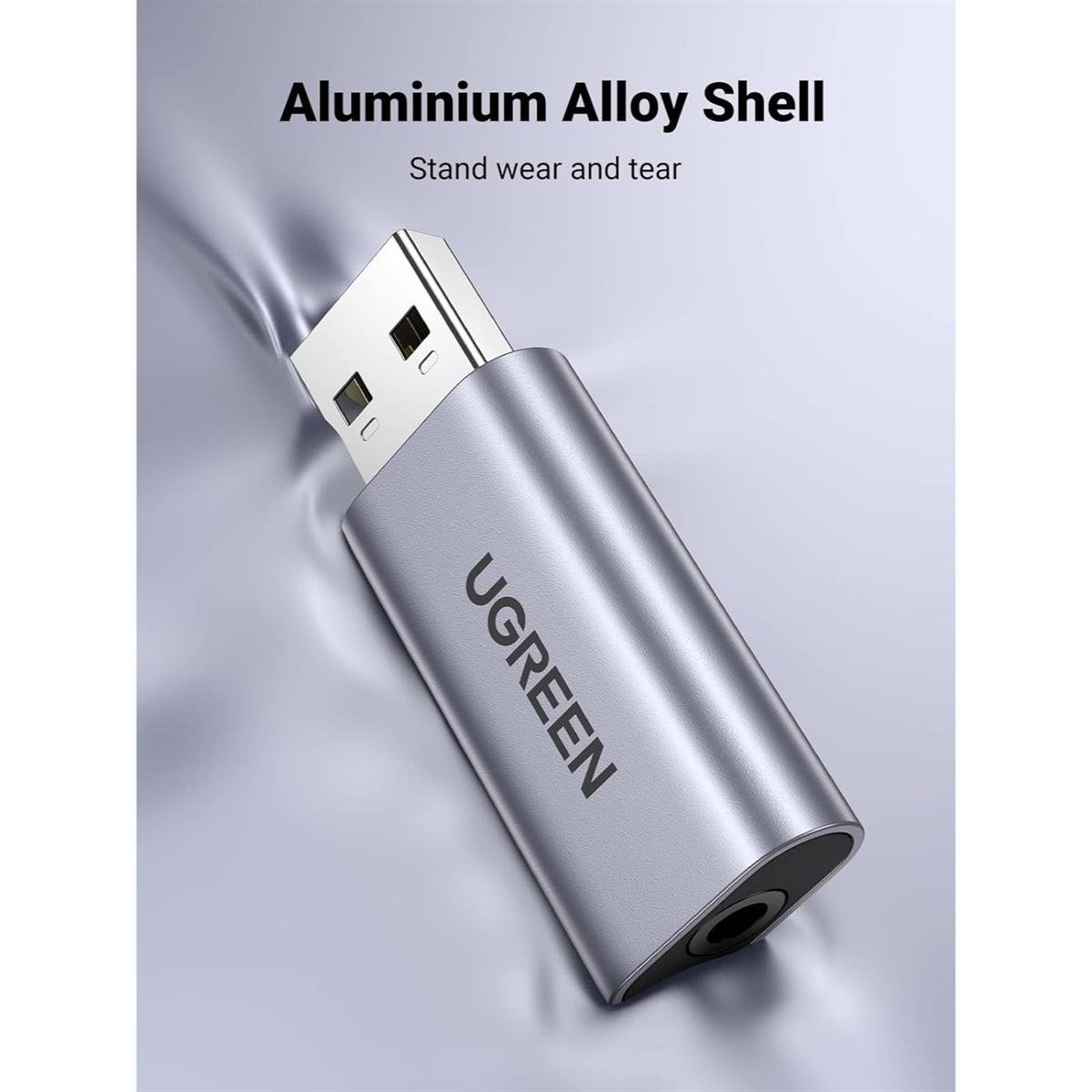 UGREEN USB-A To 3.5mm External Stereo Sound Adapter Gray 2-in-1 USB to 3.5mm Aux Headphone and Microphone Audio Jack Converter (Aluminum)