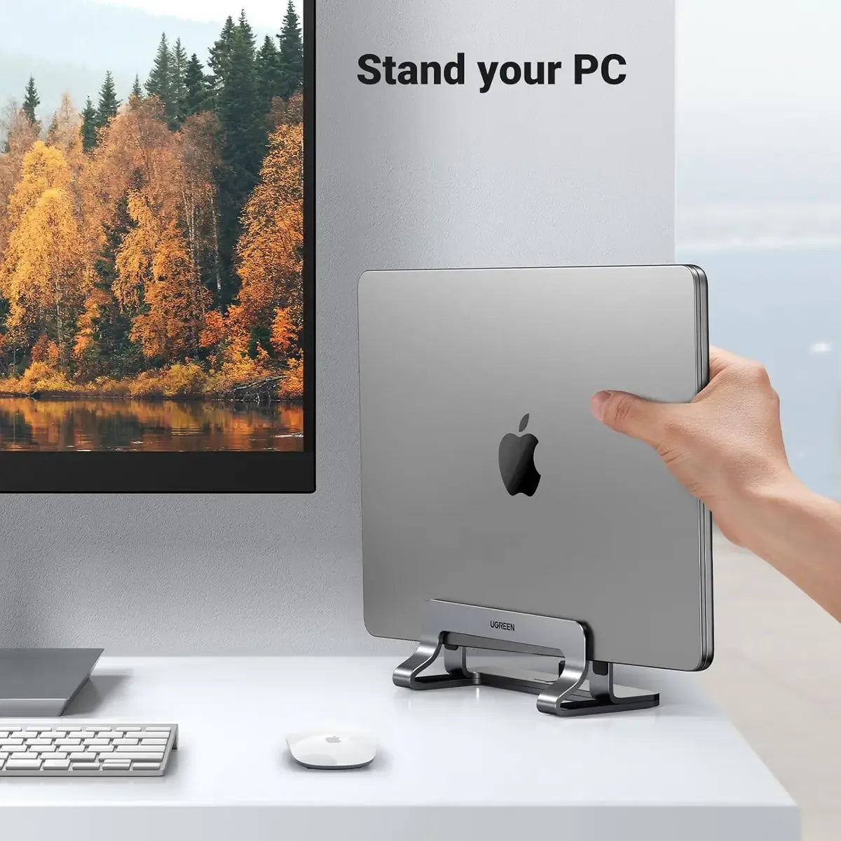 UGREEN Vertical Laptop Stand Adjustable Aluminium Desktop Holder for MacBook, Laptops & Tablets (Space Grey / Silver)