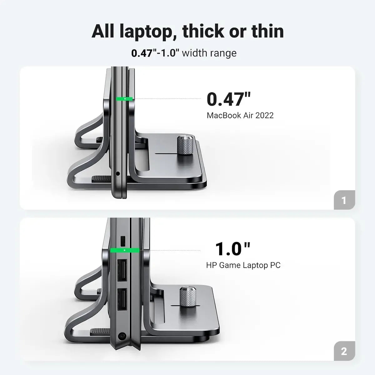 UGREEN Vertical Laptop Stand Adjustable Aluminium Desktop Holder for MacBook, Laptops & Tablets (Space Grey / Silver)