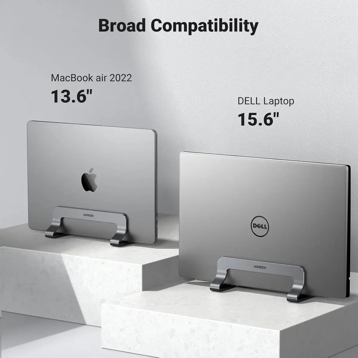 UGREEN Vertical Laptop Stand Adjustable Aluminium Desktop Holder for MacBook, Laptops & Tablets (Space Grey / Silver)