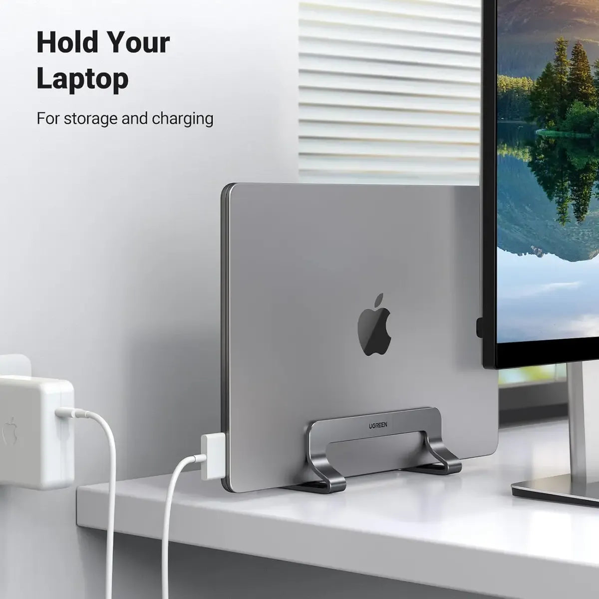 UGREEN Vertical Laptop Stand Adjustable Aluminium Desktop Holder for MacBook, Laptops & Tablets (Space Grey / Silver)