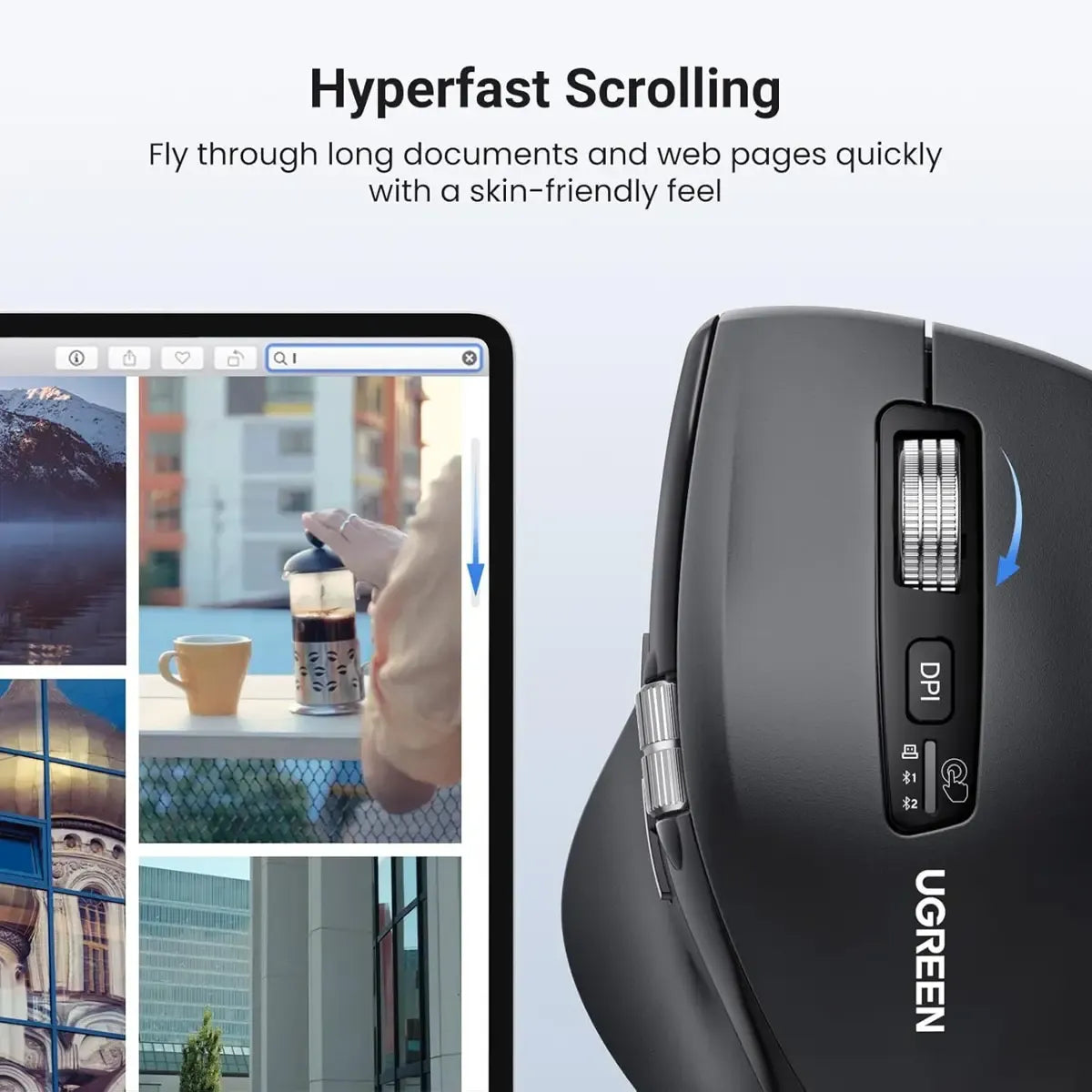 UGREEN MULTI MODE WIRELESS MOUSE (Bluetooth 5.0 & 2.4GHz) Dual-Connection Silent Optical Mouse with 4000 DPI