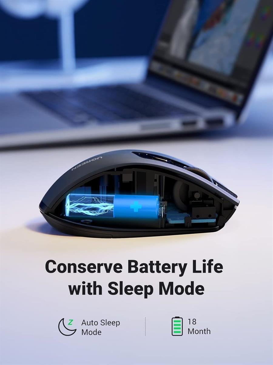 UGREEN Ergonomic Wireless Mouse (2.4G Wireless & Bluetooth) Dual-Mode Silent Optical Mouse with 4000 DPI (Black / Dark Gray)