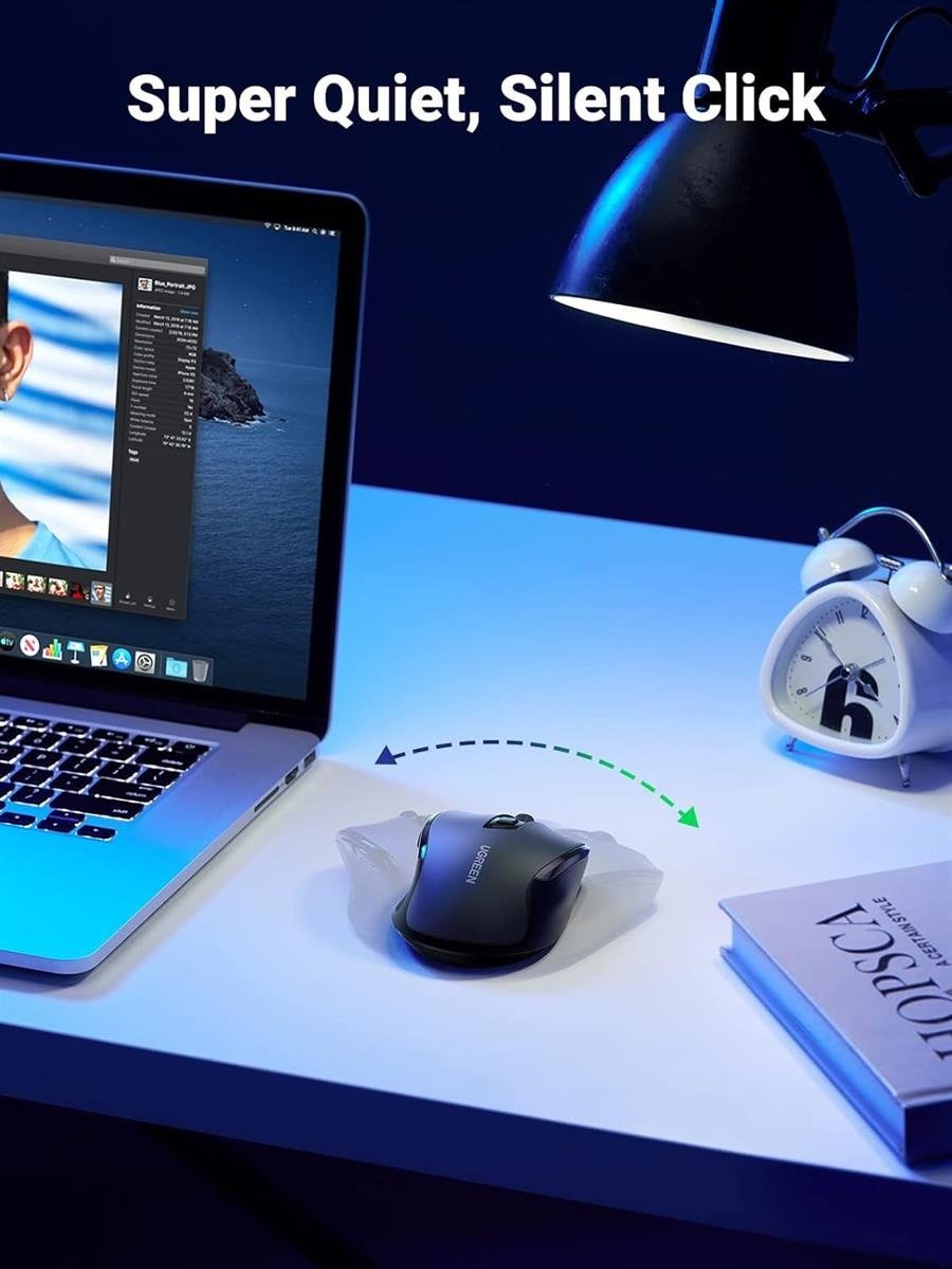 UGREEN Ergonomic Wireless Mouse (2.4G Wireless & Bluetooth) Dual-Mode Silent Optical Mouse with 4000 DPI (Black / Dark Gray)