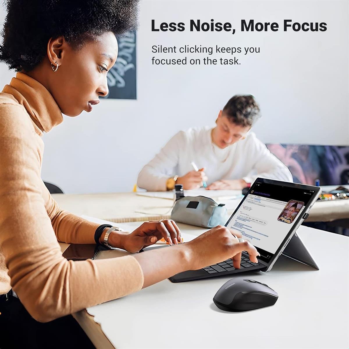 UGREEN Ergonomic Wireless Mouse (2.4G Wireless & Bluetooth) Dual-Mode Silent Optical Mouse with 4000 DPI (Black / Dark Gray)