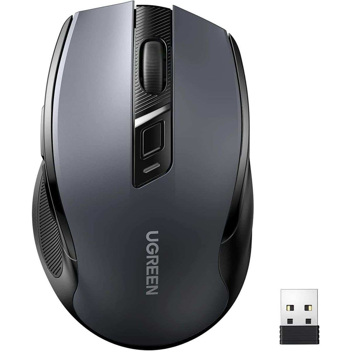 UGREEN Ergonomic Wireless Mouse (2.4G Wireless & Bluetooth) Dual-Mode Silent Optical Mouse with 4000 DPI (Black / Dark G