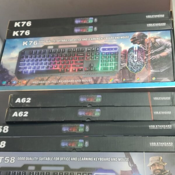 K76 gaming keyboard price in Pakistan," "RGB backlit keyboard and mouse set,