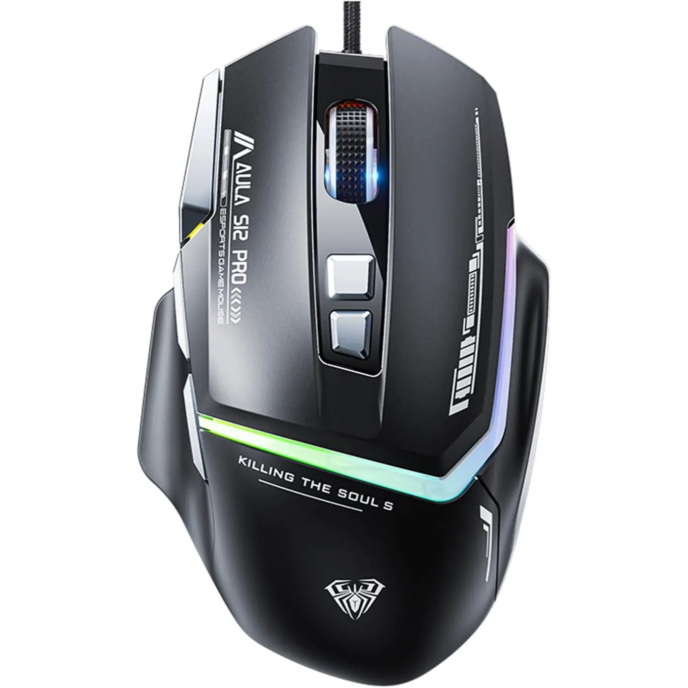 Aula Mountain S12Pro Wired Gaming Mouse, 12800 DPI Optical Gamer Mouse with RGB Backlit, 8 Programmable Buttons, Software Supports DIY Keybinds Rapid Fire Button (Black)