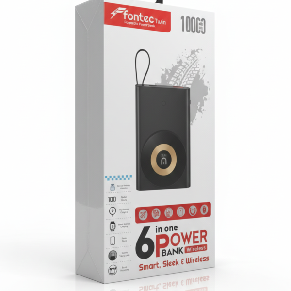 Fontec WOW 10000mAh Power Bank | LCD Display & 4 Built-in Cables