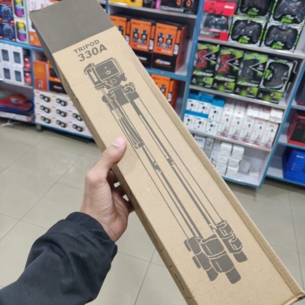 330A professional aluminum tripod stand with mobile holder and camera mounting plate.