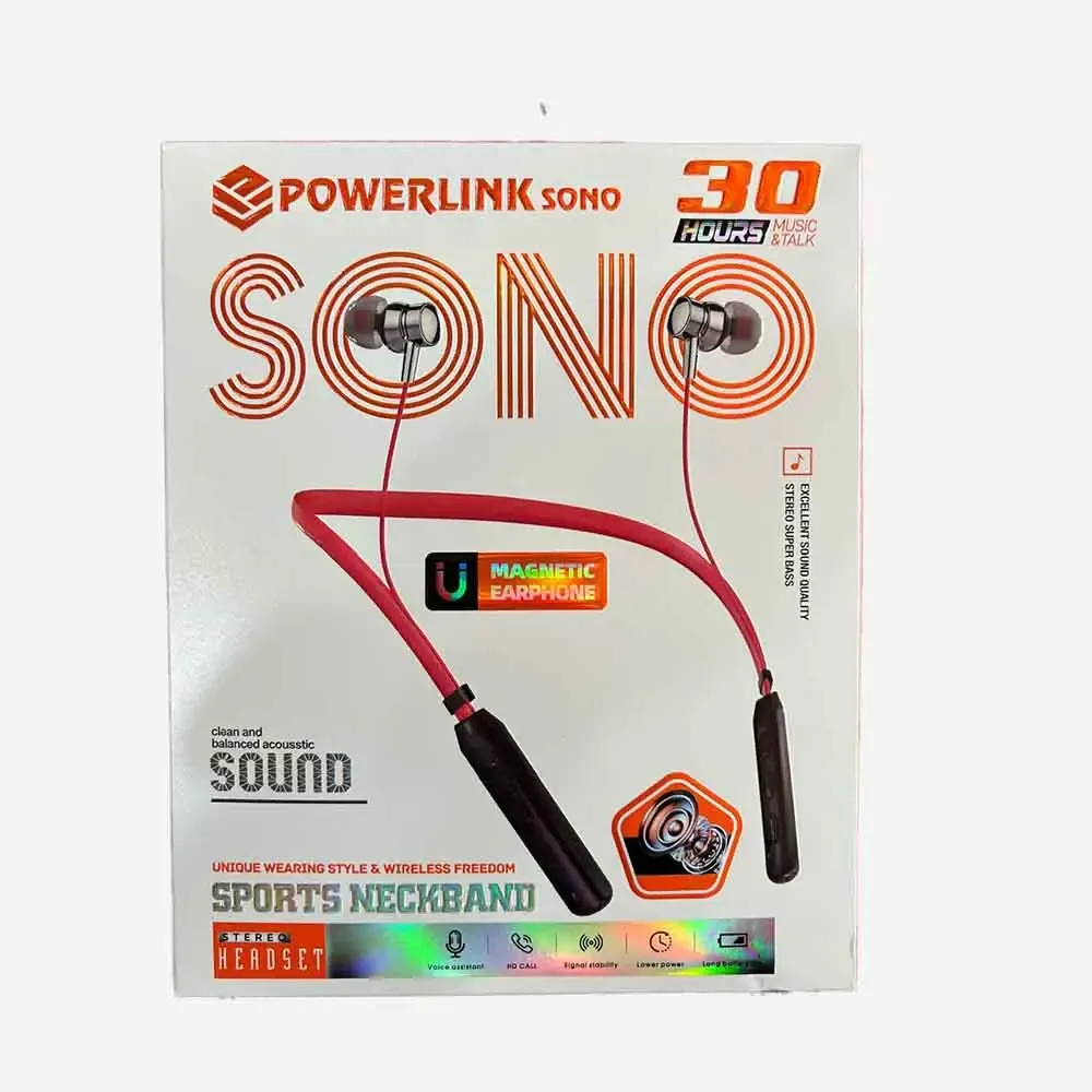 Powerlink Sono Sports Neckband Pakistan, Long battery life Bluetooth neckband, Wireless magnetic earphones Pakistan, Best sports neckband for gym, Powerlink Sono price and features.