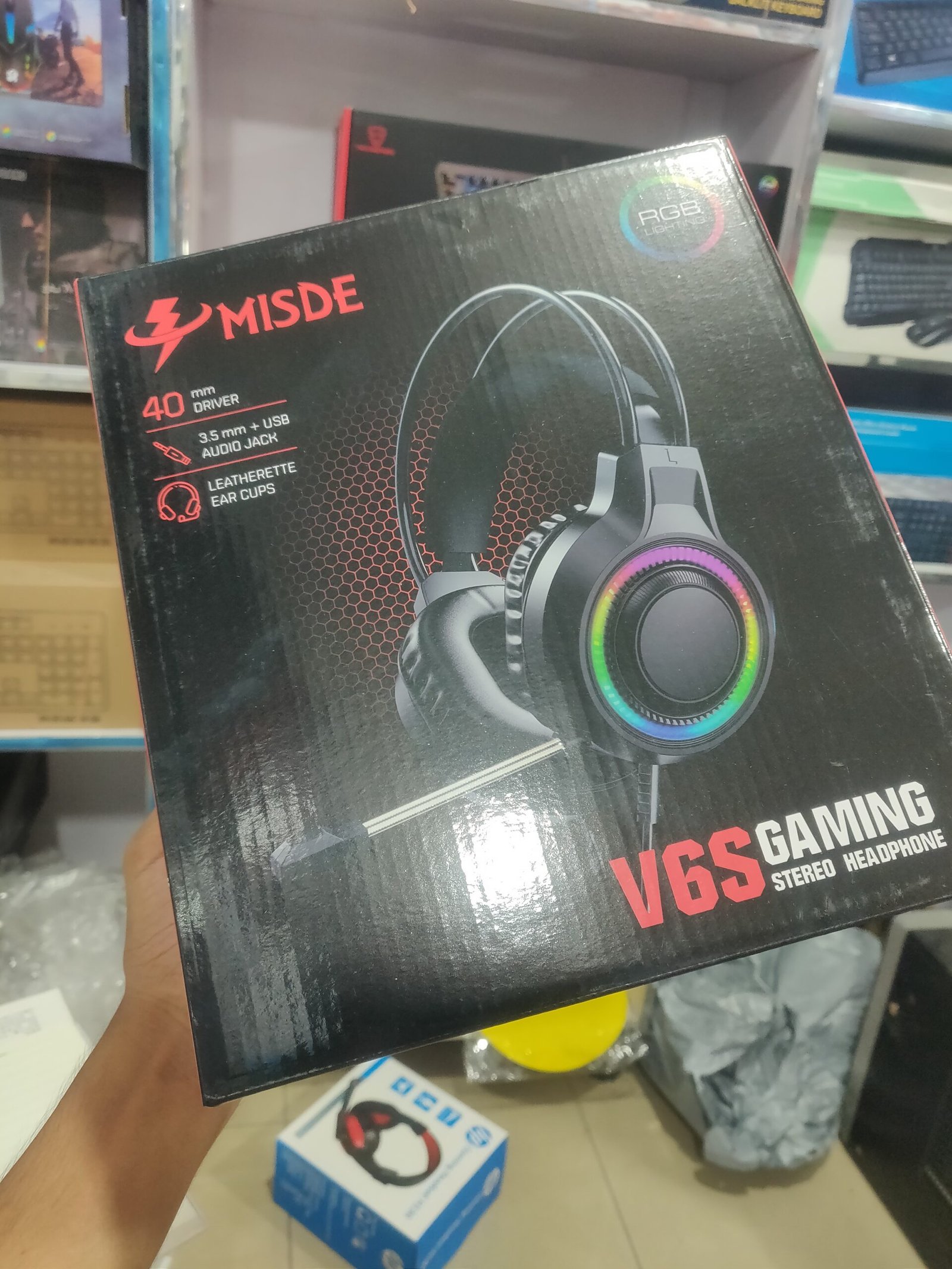 MISDE V6S Gaming Headset – Over-Ear Stereo Headphones with Flexible Tube Mic & RGB Lighting (Black) - Image 2