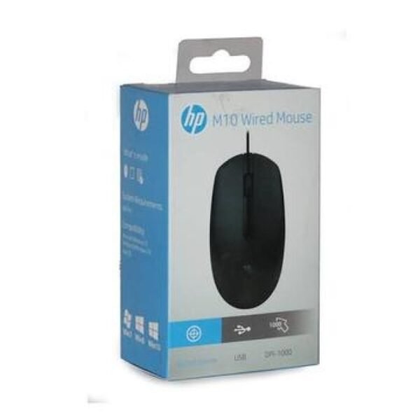 HP M10 Wired USB Mouse – High-Precision Ambidextrous Optical Desktop Mouse (Black)