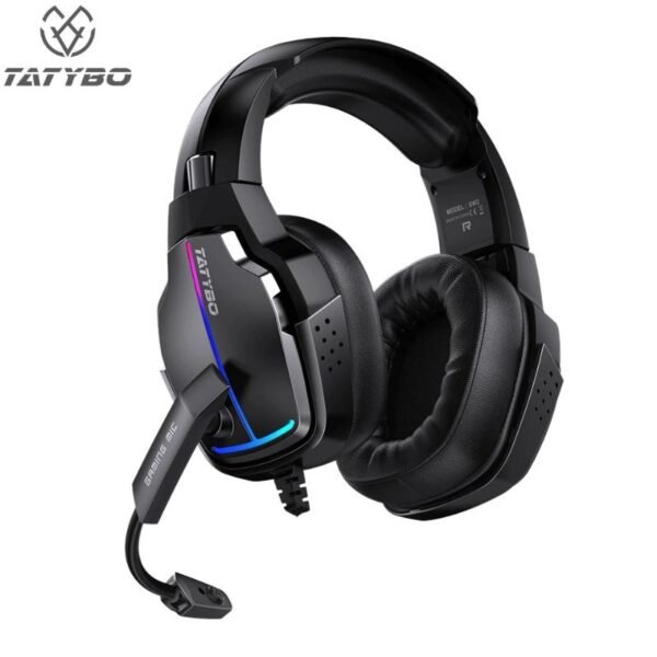 TATYBO XW2 USB 7.1 Gaming Headset – Over-Ear Surround Sound Headphones with Noise-Canceling Mic & Dynamic RGB Light