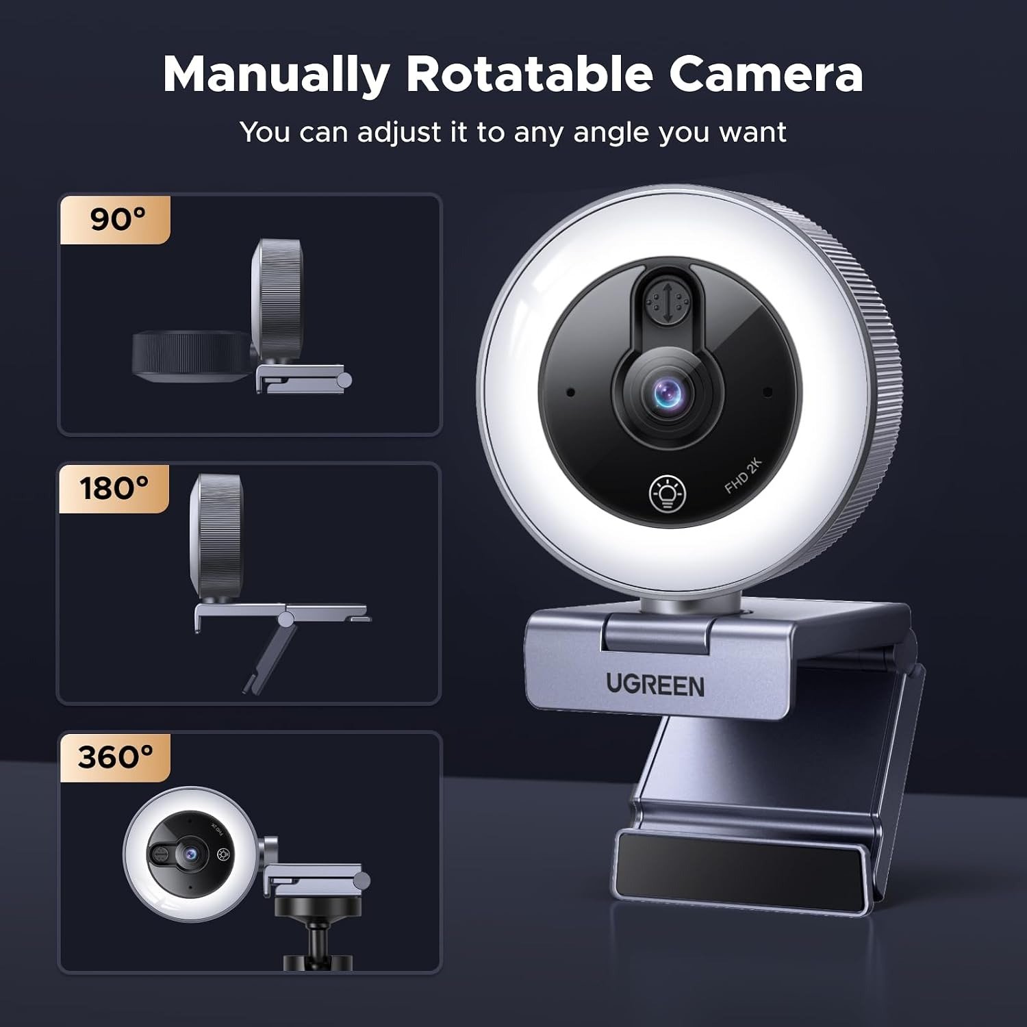 UGREEN 65857 2K USB Webcam with Ring Light