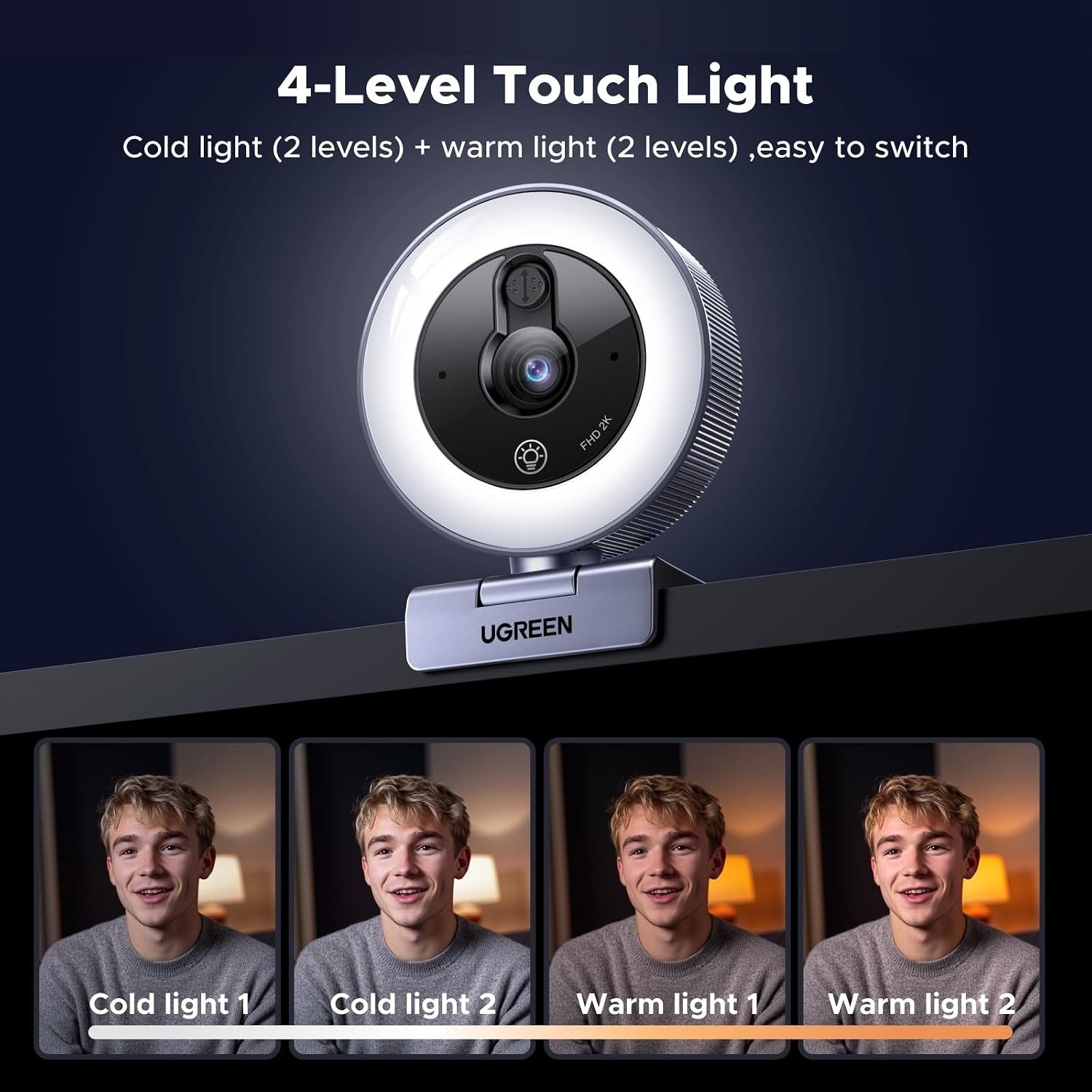 UGREEN 65857 2K USB Webcam with Ring Light