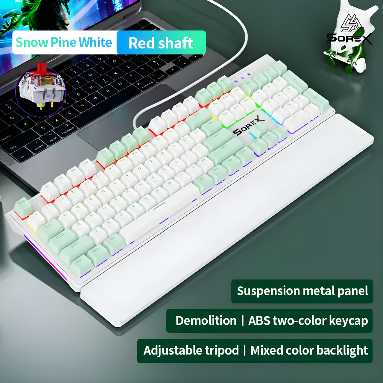 SK105 Mechanical Gaming Keyboard White RGB – Full-Size Mechanical Deck with Metal Top Plate, Double-Shot Keycaps & Ergonomic Wrist Rest - Image 2