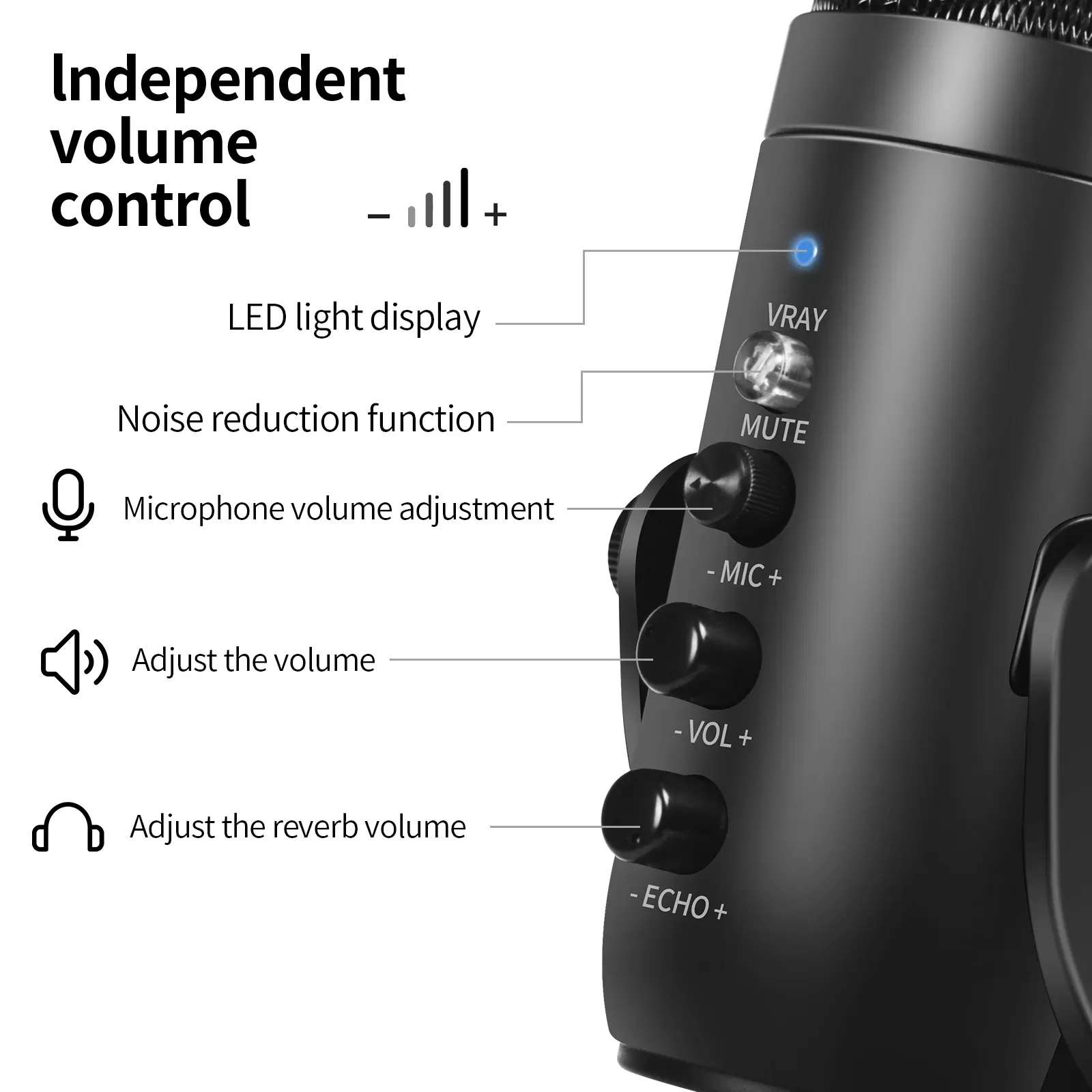 Jmary MC-PW8 USB Condenser Microphone for Podcasting – Hypercardioid Directional Mic with Active Noise Reduction, Adjustable Gain, One-Touch Mute & Real-Time Monitoring - Image 3