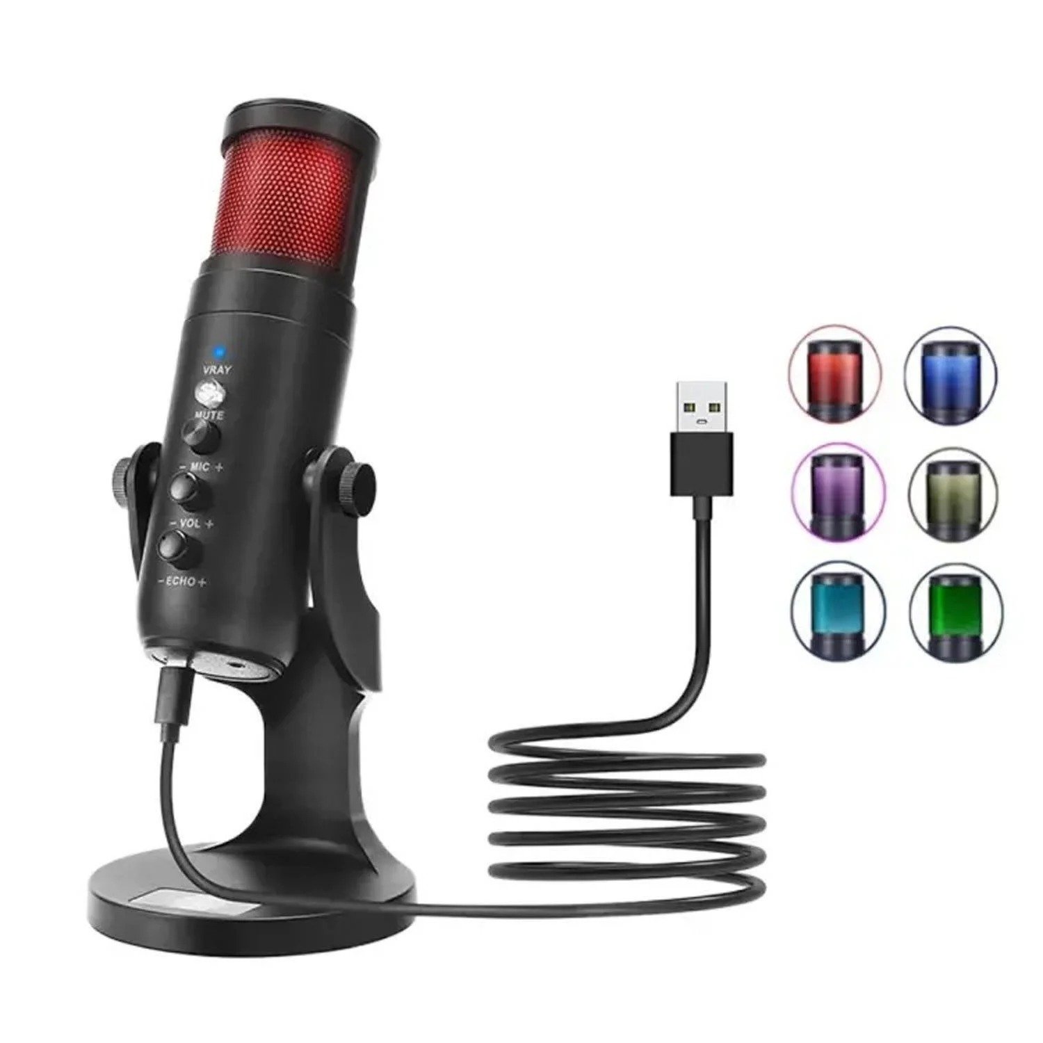 Jmary MC-PW9 USB RGB Microphone for Gaming & Podcasting – Cardioid Condenser Studio Mic with Dynamic Lighting, Active Noise Reduction, Gain Dial & Real-Time Monitoring - Image 2
