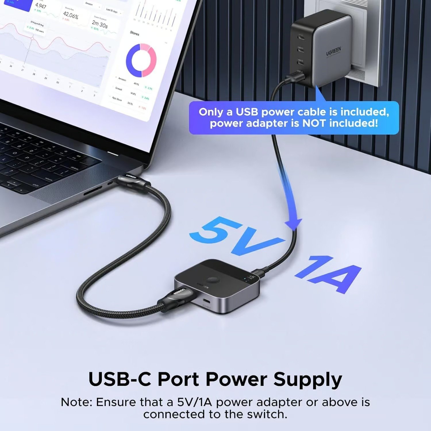 UGREEN 55452 USB-C+HDMI Switch 2 in-1 Out 4K@60Hz Aluminum Switcher for Laptops, MacBook
