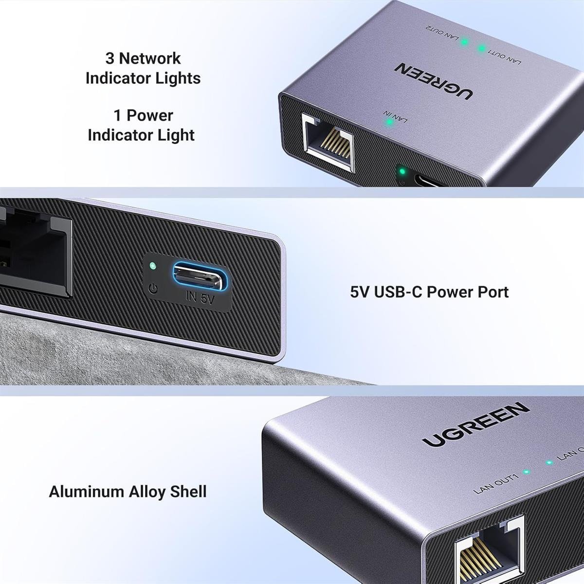 UGREEN Gigabit Ethernet Splitter 1 to 2 1pcs/bag