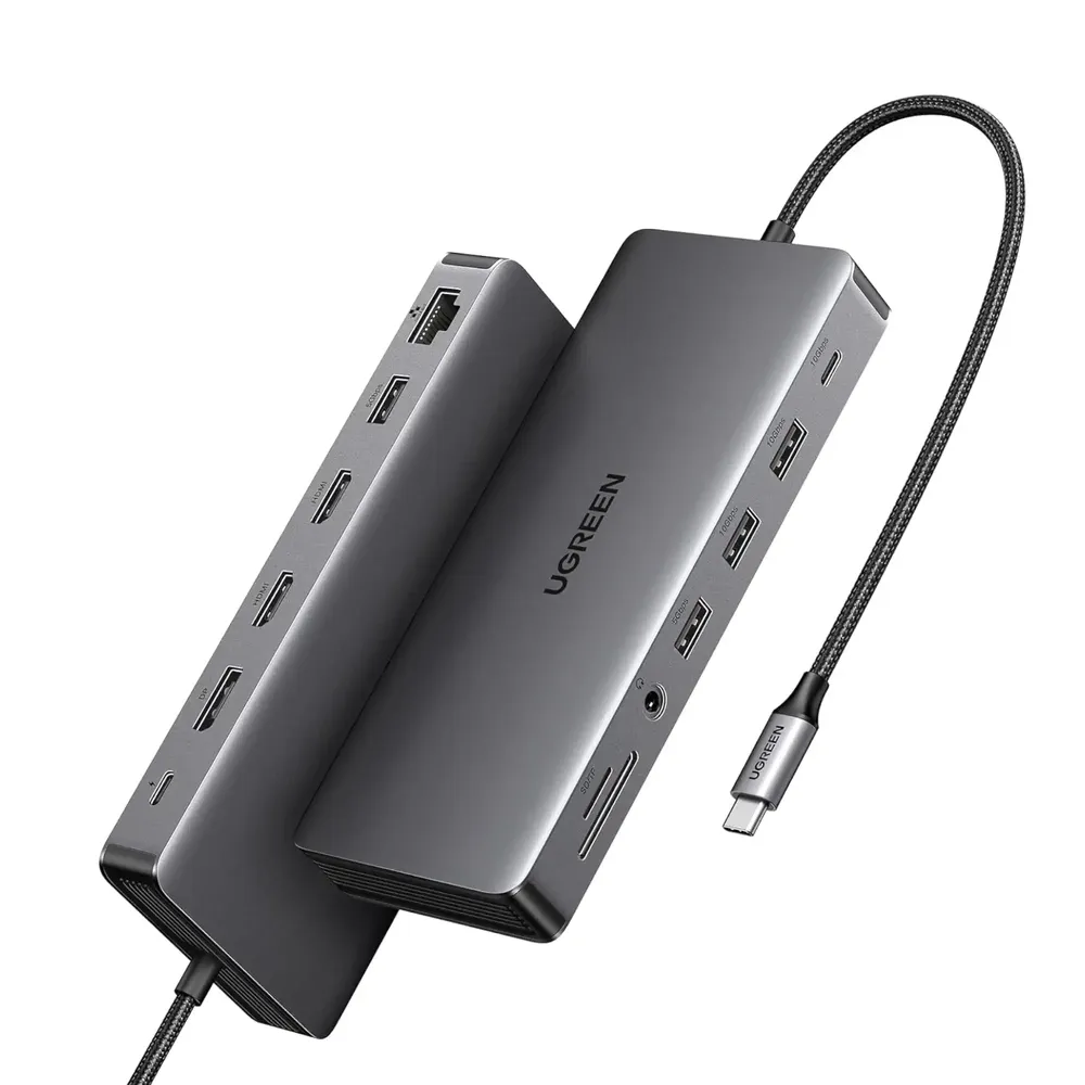 UGREEN USB-C to 2USB-A 3.2+2USB-A 3.0+1USB-C 3.2+2HDMI+DP+RJ45 Gigabit+SD&TF +3.5mm+PD port Converter 10Gbps USB-A&C + 4K@60Hz & 2HDMI+1DP with PD (13 IN 1)