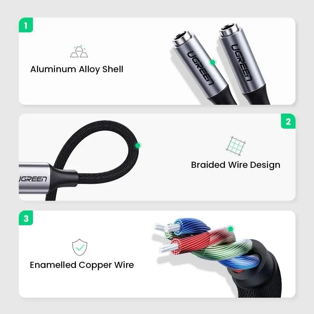 Ugreen USB Type-C to 3.5mm 2 Female Splitter Audio Cable