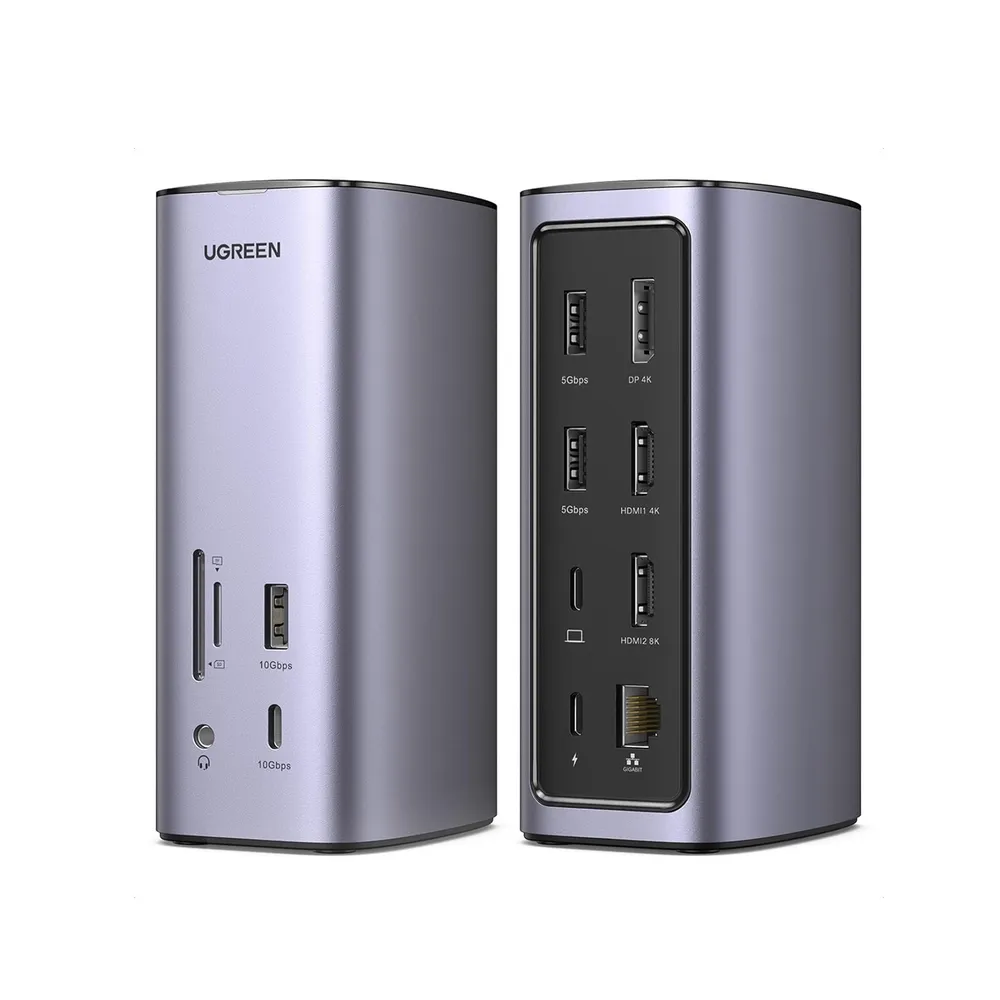 UGREEN USB-C to 2USB 3.0+1USB3.2+1USB-C3.2+2HDMI+ 1DP+RJ45 Gigabit+SD&TF +3.5mm+PD port Converter 10Gbps USB-A&C + 8K@30Hz &2HDMI+1*DP with PD