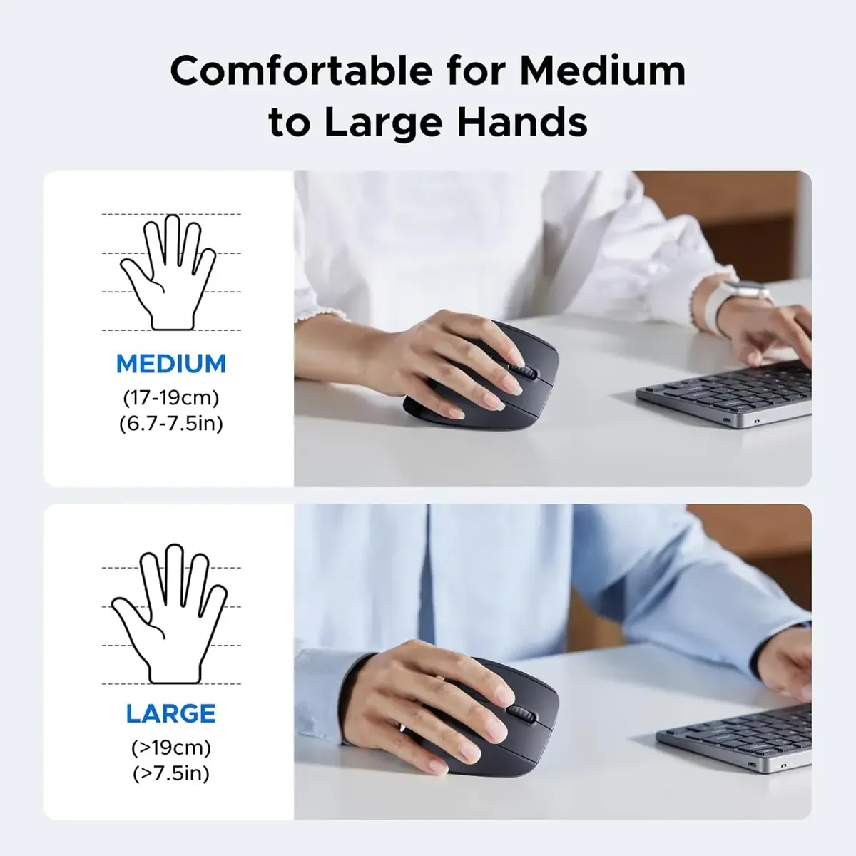 UGREEN Ergonomic Mouse, Wireless Bluetooth Vertical Mouse, Dual-Mode (BT 5.4 & USB 2.4G), Quiet Clicks, 4 Adjustable DPI (1000/1600/2000/4000), Compatible: Healthier Wrist Posture & Dual ConnectivityThe UGREEN Ergonomic Mouse, Wireless Bluetooth Vertical Mouse, Dual-Mode (BT 5.4 & USB 2.4G), Quiet Clicks, 4 Adjustable DPI (1000/1600/2000/4000), Compatible provides an immediate ergonomic upgrade for users experiencing wrist discomfort from flat traditional mice. Distributed by Keyphantom, this vertical mouse combines orthopedic health benefits with high-performance wireless technology.57° Orthopedic Vertical Tilt & Quiet Micro-SwitchesBy elevating your hand into a 57° vertical posture, this mouse prevents the unnatural pronation of the forearm, taking pressure off the median nerve. Integrated soft-dampened micro-switches reduce clicking sound to a subtle whisper while maintaining tactile click responsiveness.Bluetooth 5.4 Dual Pairing & Multi-Surface TrackingEquipped with cutting-edge Bluetooth 5.4 and a 2.4GHz RF wireless chip, the mouse links seamlessly to laptops, desktop PCs, and tablets. Its optical sensor glides smoothly over various surfaces—including wood, leather desk pads, and laminate tables—without cursor jitter.Technical Summary TableFeatureSpecificationModel NameUGREEN Ergonomic Mouse, Wireless Bluetooth Vertical Mouse, Dual-Mode (BT 5.4 & USB 2.4G), Quiet Clicks, 4 Adjustable DPI (1000/1600/2000/4000), CompatiblePart Number / SKU35183 / MU108 SeriesBrandKeyphantom (UGREEN)Ergonomic ProfileRight-Handed Vertical Handshake Design (57-Degree Slope)Wireless ConnectivityDual-Mode: Bluetooth 5.4 + 2.4 GHz RF (USB Type-A Dongle Included)Wireless RangeUp to 10 Meters / 33 FeetSensor Type & DPI LevelsHigh-Precision Optical Engine (1000 / 1600 / 2000 / 4000 DPI)Button Count6 Functional Buttons (Left, Right, Scroll Wheel, DPI Switch, Forward, Back)Noise LevelSilent Click Dampening (approx. 90% Noise Reduction)Power Supply1x AA Battery (Not Included)OS CompatibilityWindows 11 / 10 / 8, macOS, iPadOS, Android, Chrome OS, LinuxHardware CompatibilityLaptops, MacBooks, iPad Pro/Air, Desktop PCs, Tablets, Workstations