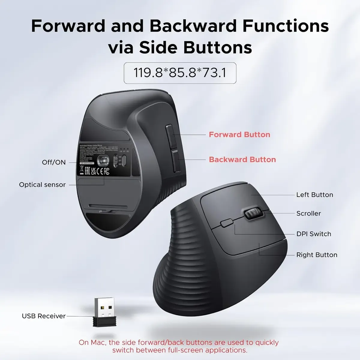 UGREEN Ergonomic Mouse, Wireless Bluetooth Vertical Mouse, Dual-Mode (BT 5.4 & USB 2.4G), Quiet Clicks, 4 Adjustable DPI (1000/1600/2000/4000), Compatible: Healthier Wrist Posture & Dual ConnectivityThe UGREEN Ergonomic Mouse, Wireless Bluetooth Vertical Mouse, Dual-Mode (BT 5.4 & USB 2.4G), Quiet Clicks, 4 Adjustable DPI (1000/1600/2000/4000), Compatible provides an immediate ergonomic upgrade for users experiencing wrist discomfort from flat traditional mice. Distributed by Keyphantom, this vertical mouse combines orthopedic health benefits with high-performance wireless technology.57° Orthopedic Vertical Tilt & Quiet Micro-SwitchesBy elevating your hand into a 57° vertical posture, this mouse prevents the unnatural pronation of the forearm, taking pressure off the median nerve. Integrated soft-dampened micro-switches reduce clicking sound to a subtle whisper while maintaining tactile click responsiveness.Bluetooth 5.4 Dual Pairing & Multi-Surface TrackingEquipped with cutting-edge Bluetooth 5.4 and a 2.4GHz RF wireless chip, the mouse links seamlessly to laptops, desktop PCs, and tablets. Its optical sensor glides smoothly over various surfaces—including wood, leather desk pads, and laminate tables—without cursor jitter.Technical Summary TableFeatureSpecificationModel NameUGREEN Ergonomic Mouse, Wireless Bluetooth Vertical Mouse, Dual-Mode (BT 5.4 & USB 2.4G), Quiet Clicks, 4 Adjustable DPI (1000/1600/2000/4000), CompatiblePart Number / SKU35183 / MU108 SeriesBrandKeyphantom (UGREEN)Ergonomic ProfileRight-Handed Vertical Handshake Design (57-Degree Slope)Wireless ConnectivityDual-Mode: Bluetooth 5.4 + 2.4 GHz RF (USB Type-A Dongle Included)Wireless RangeUp to 10 Meters / 33 FeetSensor Type & DPI LevelsHigh-Precision Optical Engine (1000 / 1600 / 2000 / 4000 DPI)Button Count6 Functional Buttons (Left, Right, Scroll Wheel, DPI Switch, Forward, Back)Noise LevelSilent Click Dampening (approx. 90% Noise Reduction)Power Supply1x AA Battery (Not Included)OS CompatibilityWindows 11 / 10 / 8, macOS, iPadOS, Android, Chrome OS, LinuxHardware CompatibilityLaptops, MacBooks, iPad Pro/Air, Desktop PCs, Tablets, Workstations