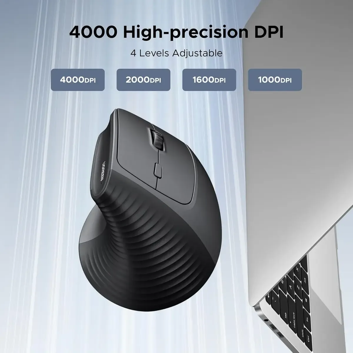 UGREEN Ergonomic Mouse, Wireless Bluetooth Vertical Mouse, Dual-Mode (BT 5.4 & USB 2.4G), Quiet Clicks, 4 Adjustable DPI (1000/1600/2000/4000), Compatible: Healthier Wrist Posture & Dual ConnectivityThe UGREEN Ergonomic Mouse, Wireless Bluetooth Vertical Mouse, Dual-Mode (BT 5.4 & USB 2.4G), Quiet Clicks, 4 Adjustable DPI (1000/1600/2000/4000), Compatible provides an immediate ergonomic upgrade for users experiencing wrist discomfort from flat traditional mice. Distributed by Keyphantom, this vertical mouse combines orthopedic health benefits with high-performance wireless technology.57° Orthopedic Vertical Tilt & Quiet Micro-SwitchesBy elevating your hand into a 57° vertical posture, this mouse prevents the unnatural pronation of the forearm, taking pressure off the median nerve. Integrated soft-dampened micro-switches reduce clicking sound to a subtle whisper while maintaining tactile click responsiveness.Bluetooth 5.4 Dual Pairing & Multi-Surface TrackingEquipped with cutting-edge Bluetooth 5.4 and a 2.4GHz RF wireless chip, the mouse links seamlessly to laptops, desktop PCs, and tablets. Its optical sensor glides smoothly over various surfaces—including wood, leather desk pads, and laminate tables—without cursor jitter.Technical Summary TableFeatureSpecificationModel NameUGREEN Ergonomic Mouse, Wireless Bluetooth Vertical Mouse, Dual-Mode (BT 5.4 & USB 2.4G), Quiet Clicks, 4 Adjustable DPI (1000/1600/2000/4000), CompatiblePart Number / SKU35183 / MU108 SeriesBrandKeyphantom (UGREEN)Ergonomic ProfileRight-Handed Vertical Handshake Design (57-Degree Slope)Wireless ConnectivityDual-Mode: Bluetooth 5.4 + 2.4 GHz RF (USB Type-A Dongle Included)Wireless RangeUp to 10 Meters / 33 FeetSensor Type & DPI LevelsHigh-Precision Optical Engine (1000 / 1600 / 2000 / 4000 DPI)Button Count6 Functional Buttons (Left, Right, Scroll Wheel, DPI Switch, Forward, Back)Noise LevelSilent Click Dampening (approx. 90% Noise Reduction)Power Supply1x AA Battery (Not Included)OS CompatibilityWindows 11 / 10 / 8, macOS, iPadOS, Android, Chrome OS, LinuxHardware CompatibilityLaptops, MacBooks, iPad Pro/Air, Desktop PCs, Tablets, Workstations
