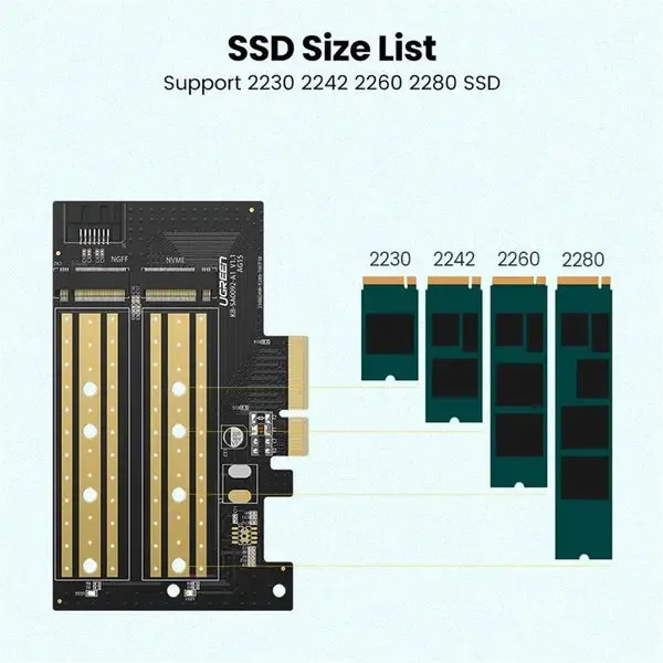 UGREEN M.2 M-Key + M.2 B-Key to PCI-E 3.0 x4 Expansion Card