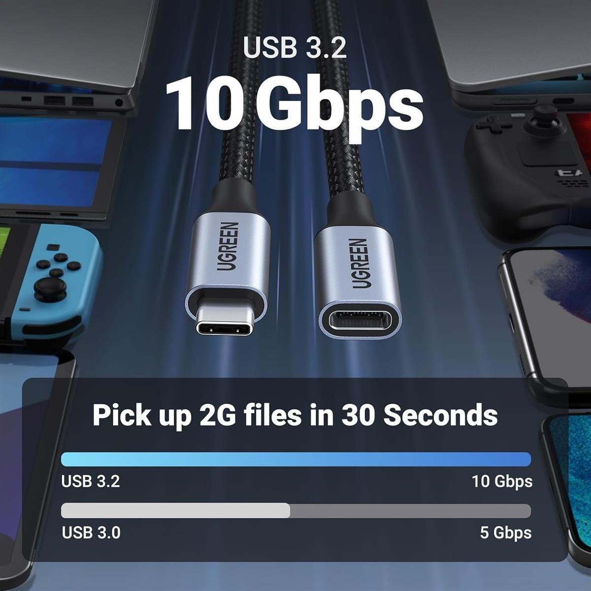 UGREEN USB-C 3.1 Extension Cable 10Gbps 0.5M