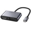 The UGREEN USB-C To HDMI+VGA+USB 3.0 Converter Gray with PD is a versatile 4-in-1 desktop hub designed to turn a single Thunderbolt or USB-C port into a full workstation station. Featuring 4K@30Hz HDMI output, 1080P@60Hz VGA display support, a 5Gbps high-speed USB 3.0 data port, and a dedicated 100W USB-C Power Delivery (PD) pass-through charging port, this compact adapter covers all display and expansion needs. Housed in a space gray aluminum alloy casing, it provides active thermal management, driver-free setup, and universal compatibility across USB-C laptops, tablets, and smartphones supporting DP Alt Mode. UGREEN USB-C Converter Performance: 4-in-1 expansion bridging modern USB-C laptops to HDMI monitors, legacy VGA projectors, USB peripherals, and high-speed chargers. Dual Display Output Options: Supports crystal-clear 4K@30Hz HDMI digital output and Full HD 1080P@60Hz analog VGA display output. 100W USB-C Power Delivery: Fast pass-through charging port powers power-hungry laptops like MacBook Pro and Dell XPS while operating attached accessories. 5Gbps USB 3.0 SuperSpeed Transmission: Connects USB flash drives, hard drives, mice, and keyboards with data transfer speeds up to 5Gbps. Premium Space Gray Aluminum Finish: Matches modern laptop aesthetics while offering enhanced EMI shielding and active heat dissipation.