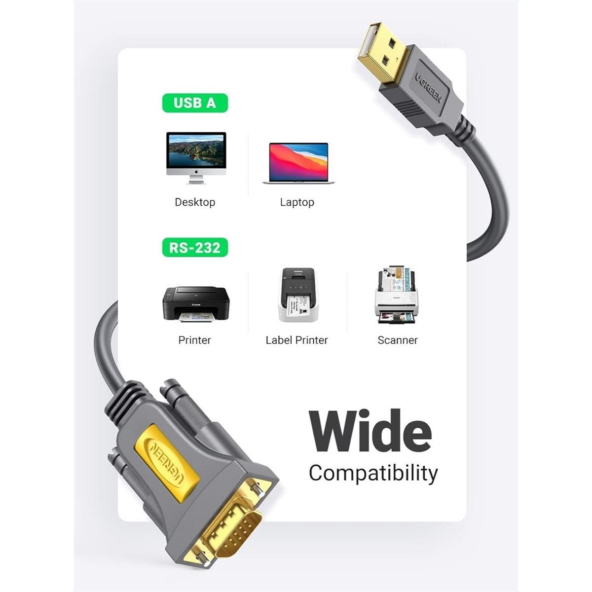UGREEN USB 2.0 A To DB9 RS-232 Male Adapter Cable 2M